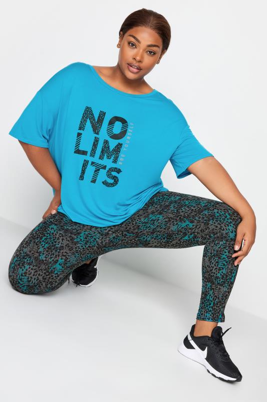 YOURS ACTIVE Plus Size Blue 'No Limits' Slogan Top | Yours Clothing 5