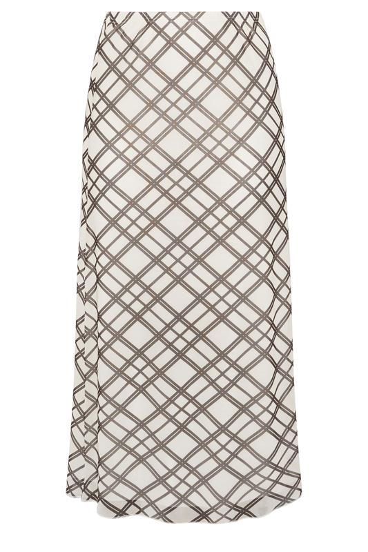 YOURS LONDON Curve Ivory White & Brown Check Maxi Skirt | Yours Clothing 5