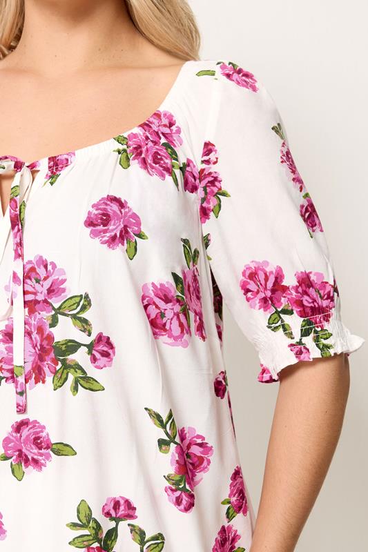 YOURS Plus Size White Floral Print Puff Sleeve Top | Yours Clothing 4