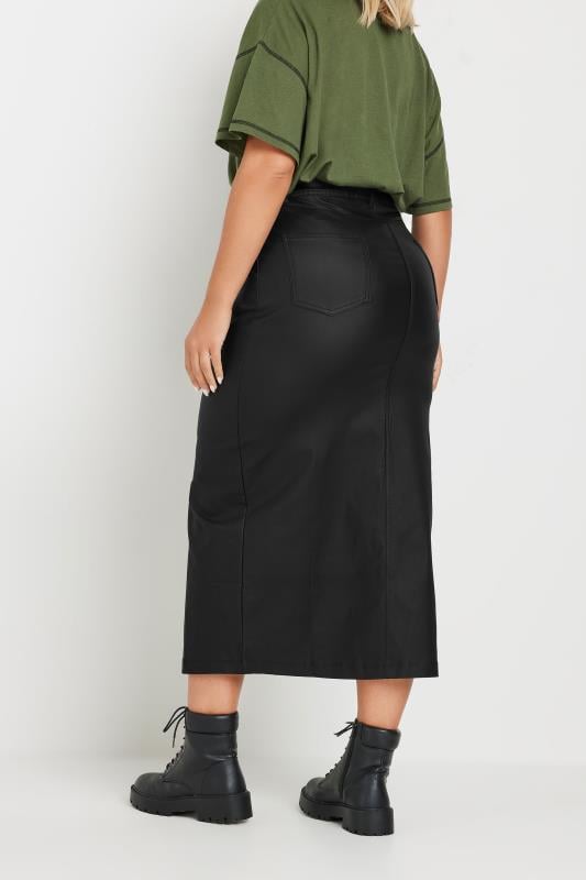 YOURS Plus Size Black Coated Split Hem Midaxi Skirt | Yours Clothing 8