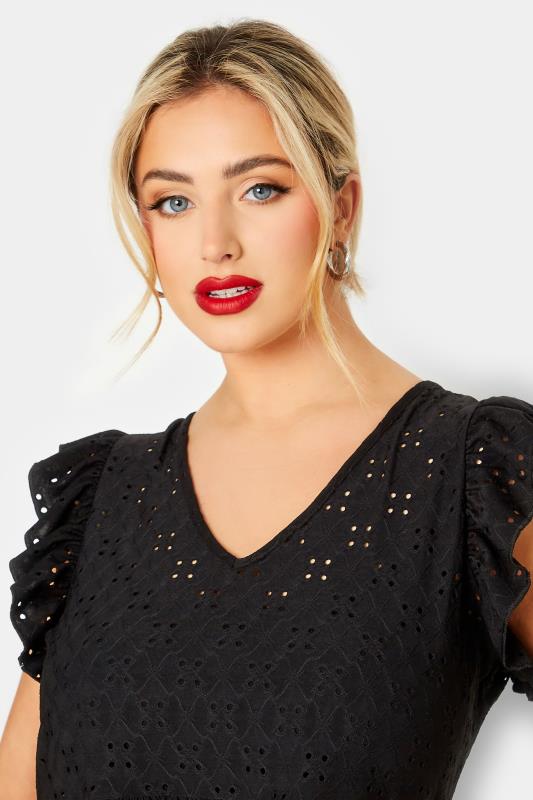 LIMITED COLLECTION Plus Size Black Broderie Anglaise Frill Top | Yours Clothing 4