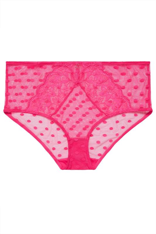 YOURS Plus Size Hot Pink Dot Print Lace High Waisted Full Briefs | Yours Clothing 4