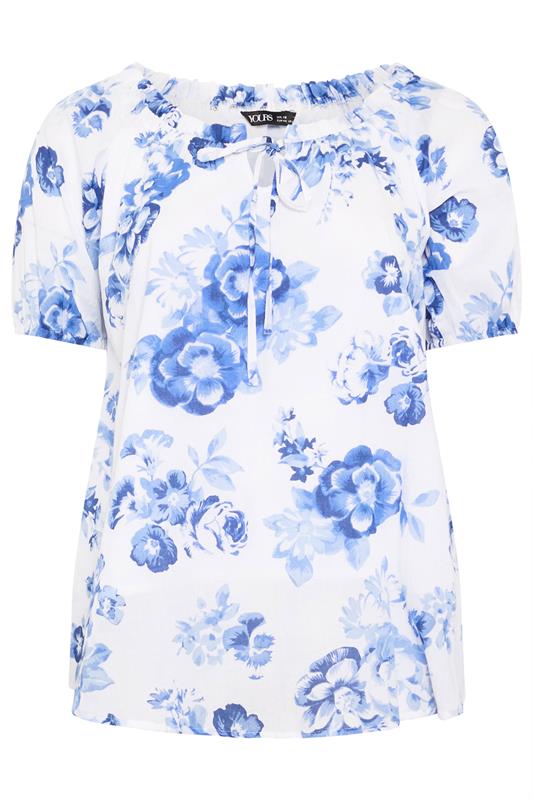 YOURS Plus Size Blue Floral Tie Neck Top | Yours Clothing 5