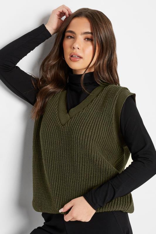 Petite  Petite Khaki Green Chunky V-Neck Knitted Vest Top