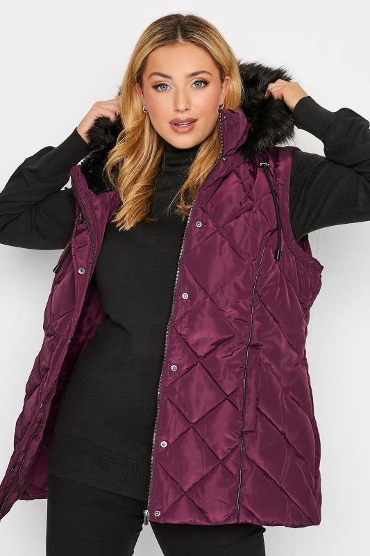 Plus Size Purple Diamond Quilted Gilet | Yours Clothing 2