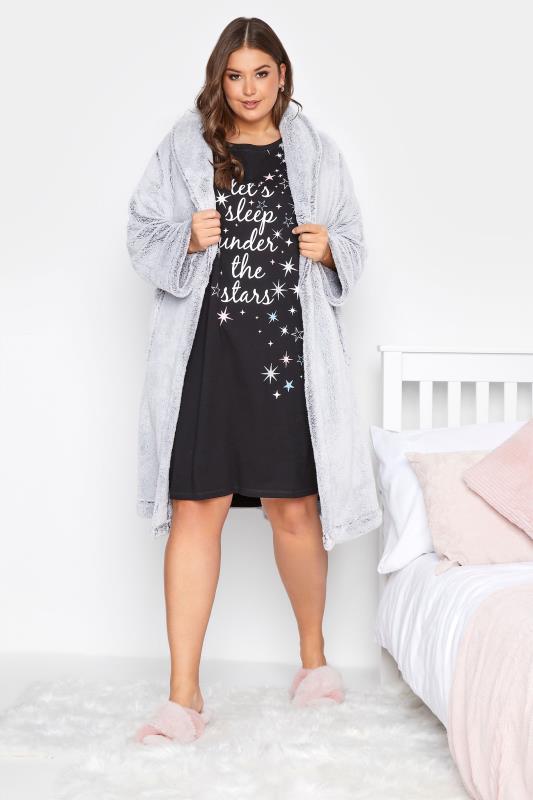 Plus Size Black 'Let's Sleep Under The Stars' Slogan Nightdress | Yours Clothing 8