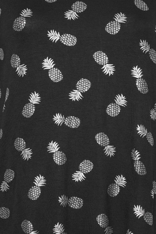 YOURS Plus Size Black Pineapple Foil Print T-Shirt | Yours Clothing 5