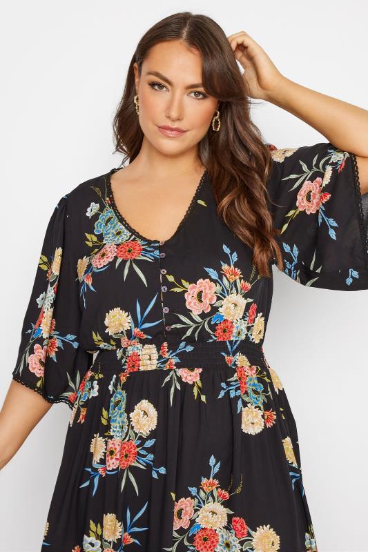 Plus Size Black Floral High Low Dress | Yours Clothing 3