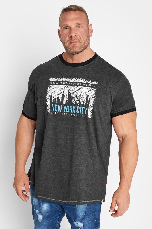  Grande Taille D555 Big & Tall Charcoal New York Stateside Printed T-Shirt