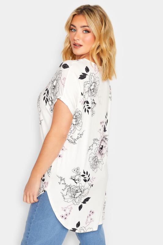 YOURS Plus Size White Floral Print Half Placket Blouse | Yours Clothing  3
