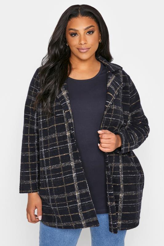 Plus Size  Navy Checked Shacket