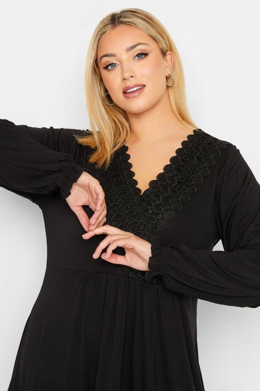 YOURS Plus Size Black Crochet Trim Tunic Top | Yours Clothing 4