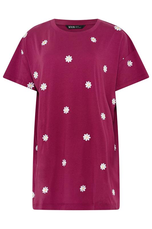 YOURS Plus Size Pink Embroidered Daisy T-Shirt | Yours Clothing 5