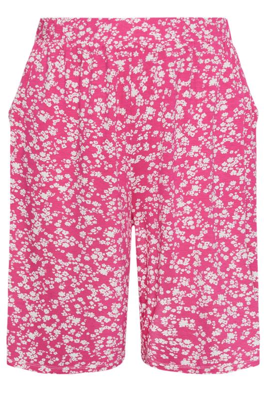YOURS Plus Size Pink Ditsy Floral Print Pull On Shorts | Yours Clothing 5