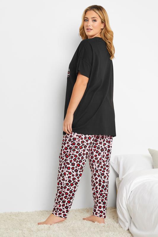 Plus Size Black Animal Print 'Let's Sleep In' Pyjama Set | Yours Clothing 4