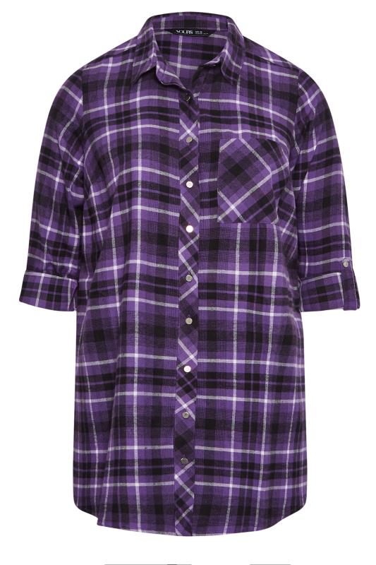 YOURS Plus Size Dark Purple Check Print Boyfriend Shirt | Yours Clothing 6