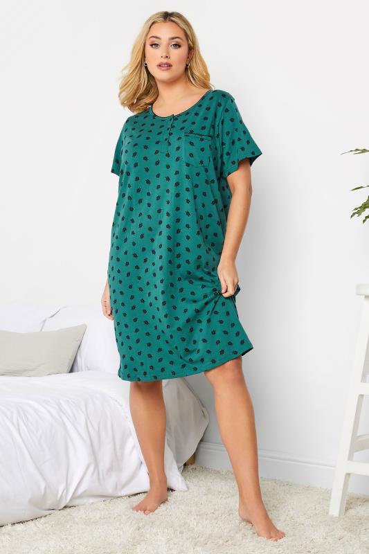 YOURS Plus Size Green Ditsy Print Placket Nightdress | Yours Clothing 1