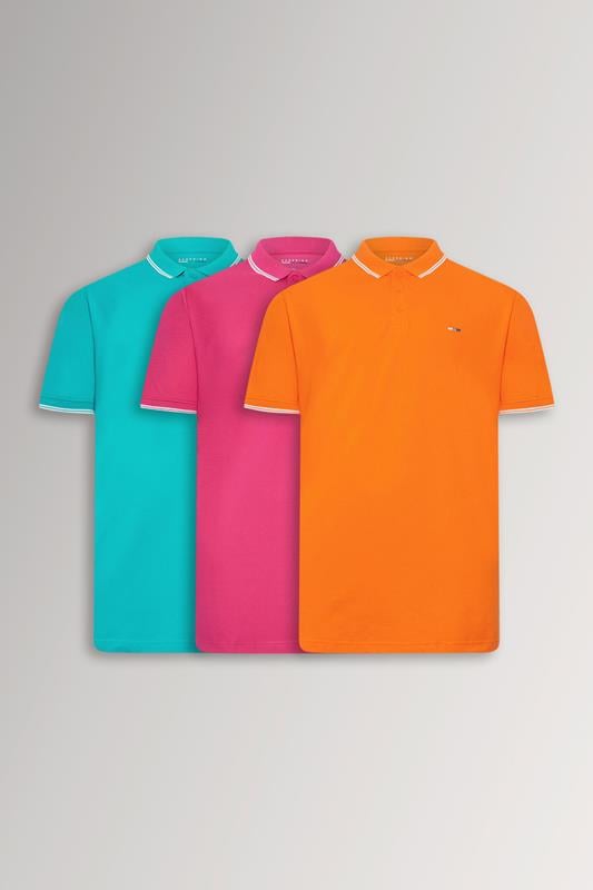 BADRHINO Juego 3 polos algodón: azul, naranja y rosa