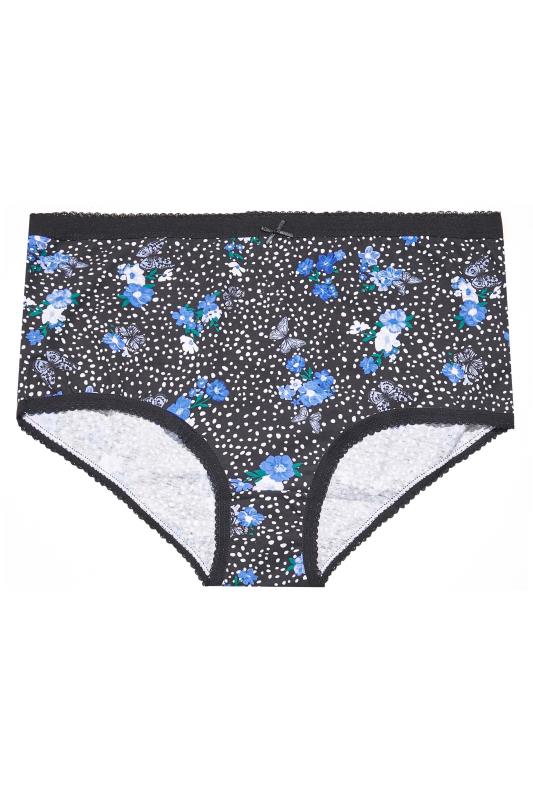 Plus Size 5 PACK Blue & Black Butterfly Floral Print High Waisted Full Briefs | Yours Clothing  4