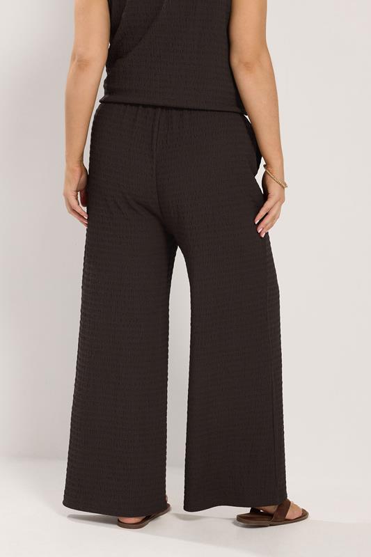 YOURS Plus Size Chocolate Brown Wide Leg Crinkle Trousers | Yours Clothing 4