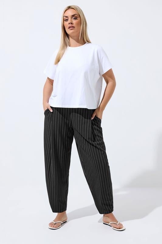 LIMITED COLLECTION Curve Black Pinstripe Barrel Trousers