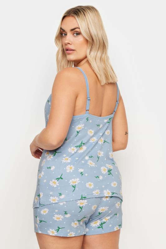 YOURS Plus Size Blue Daisy Print Cami Pyjama Set | Yours Clothing 4