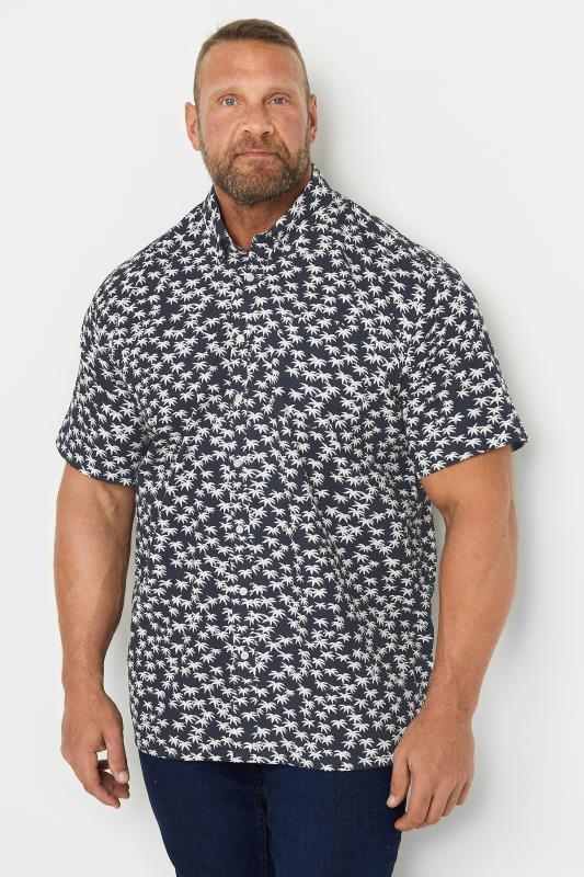  ESPIONAGE Big & Tall Navy Blue Palm Tree Print Shirt