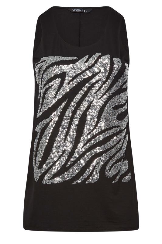 YOURS Plus Size Black Zebra Print Sequin Vest Top | Yours Clothing 7
