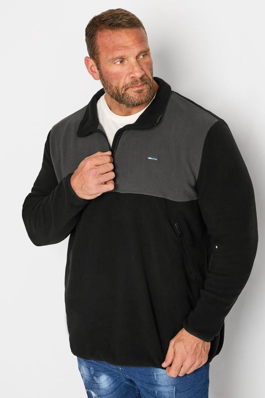  Grande Taille BadRhino Big & Tall Black & Grey Quarter Zip Fleece Sweatshirt