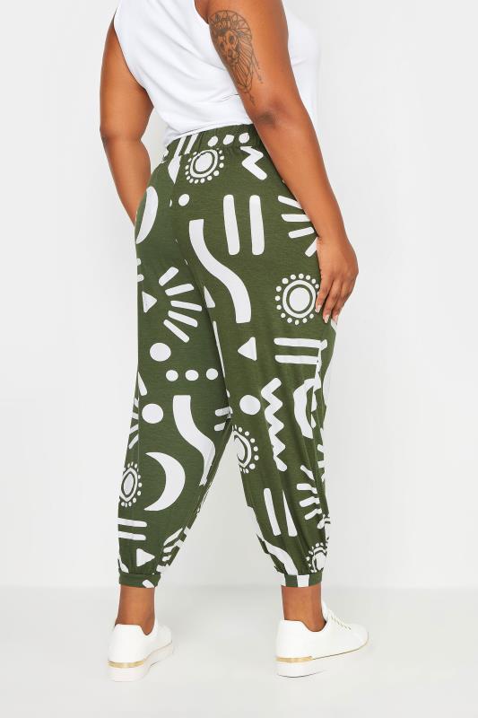 YOURS Plus Size Khaki Green Abstract Print Cropped Harem Trousers | Yours Clothing 3