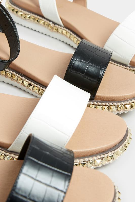 White Croc Faux Leather Studded Sandals In Extra Wide EEE Fit | Yours Clothing 6