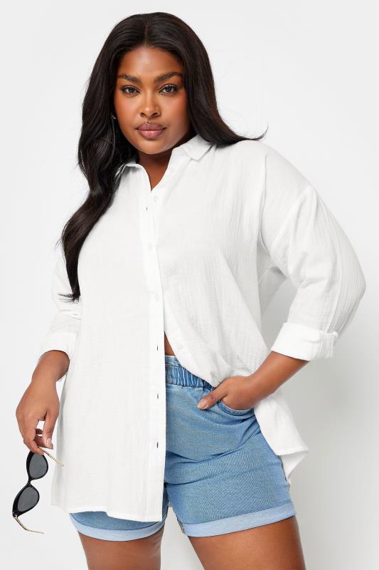 YOURS Plus Size White Pure Cotton Cheesecloth Shirt | Yours Clothing 2
