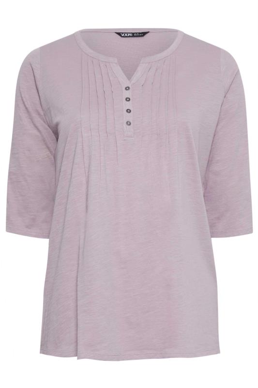 YOURS Plus Size Purple Pintuck Henley T-Shirt | Yours Clothing 5