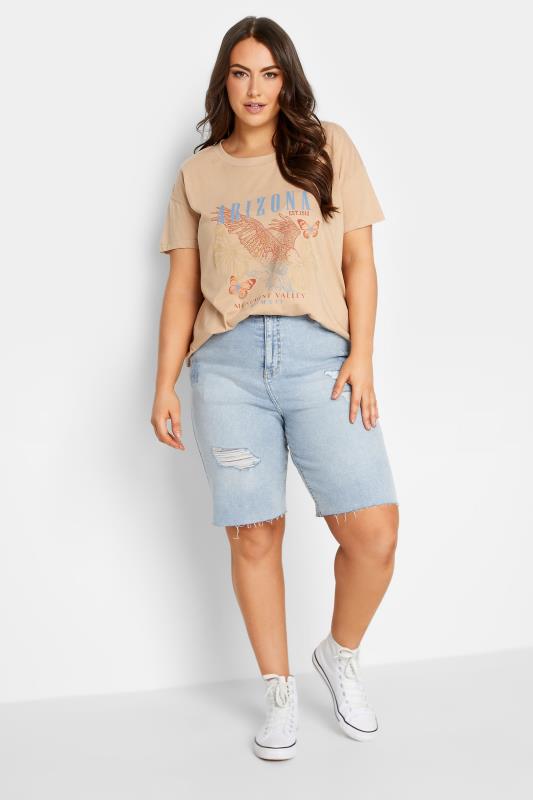 YOURS Plus Size Curve Light Blue Ripped Dad Shorts | Yours Clothing  2