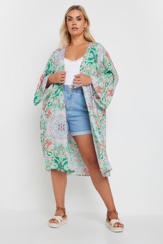 YOURS Plus Size Green Paisley Print Kimono | Yours Clothing 2