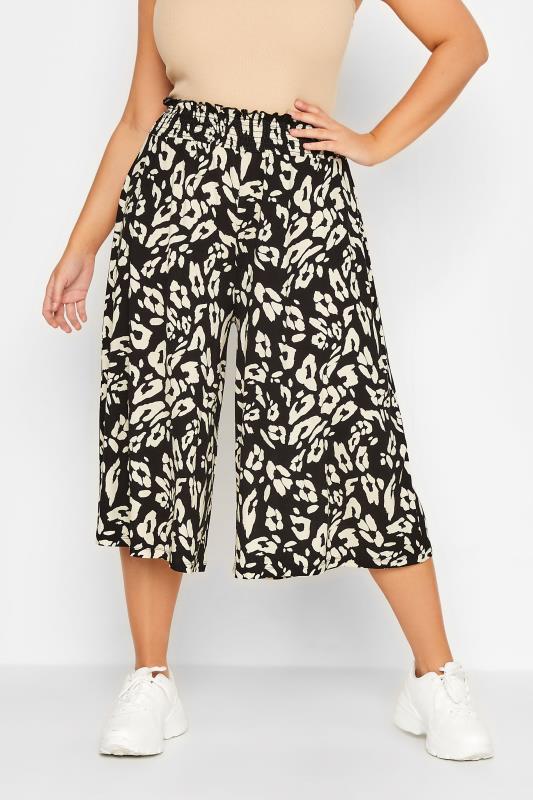 Plus Size  YOURS Curve Black Leopard Print Shirred Waist Culottes