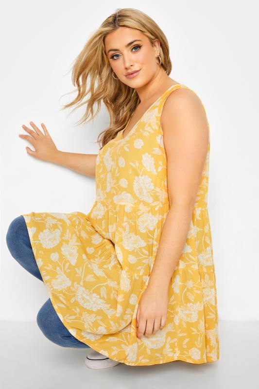 Curve Yellow Floral Print Tiered Tunic Top_D.jpg