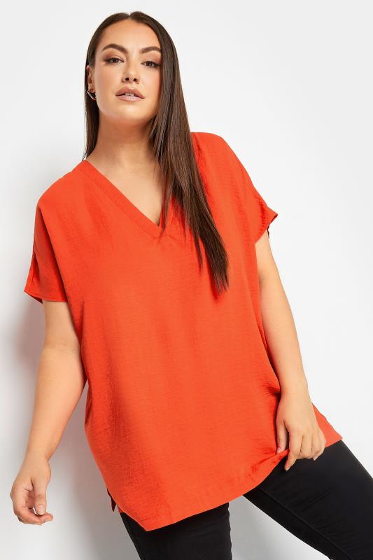 Plus Size  YOURS Curve Red V-Neck Shirt