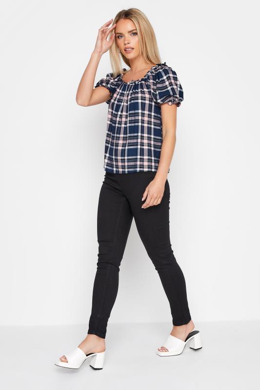 Petite Navy Blue Check Gypsy Detail Top 2