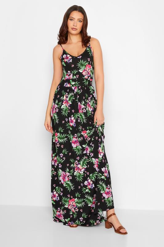 LTS Tall Women's Black Floral Print Strappy Maxi Dress | Long Tall Sally 1