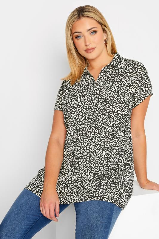 Plus Size Black Leopard Print Polo Neck Top | Yours Clothing 4