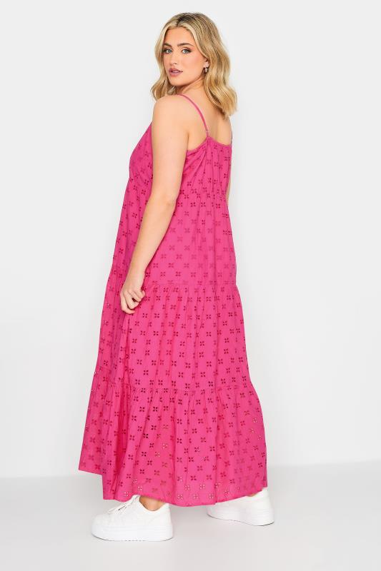 YOURS PETITE Plus Size Hot Pink Broderie Anglaise Strap Maxi Dress | Yours Clothing 3