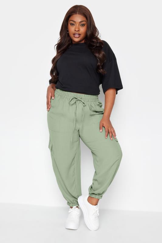 LIMITED COLLECTION Plus Size Khaki Green Cargo Pocket Trousers 2