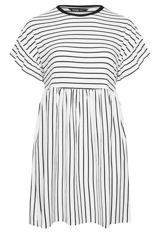 YOURS Plus Size Black & White Stripe Frill Sleeve Smock Tunic Dress | Yours Clothing 5
