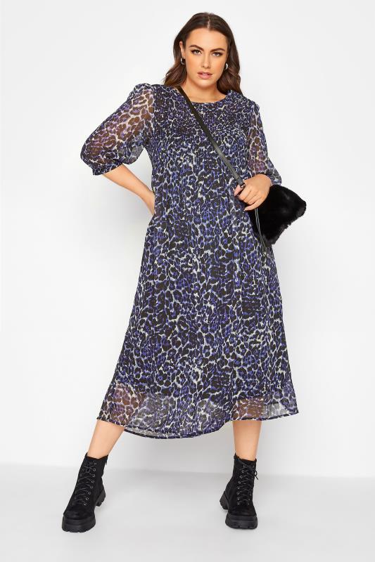 LIMITED COLLECTION Blue Leopard Print Shirred Midaxi Dress_B.jpg