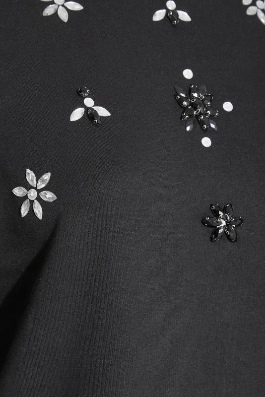 Plus Size Black Diamante Embellished Flower Sweatshirt | Yours Clothing  5