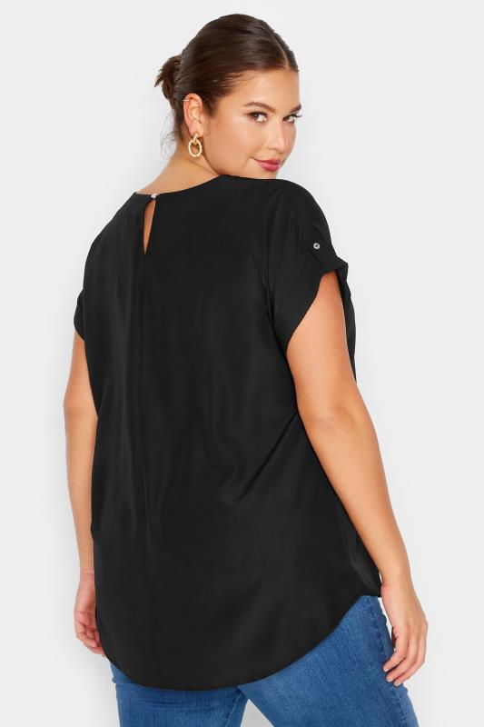 YOURS Plus Size Black Tab Short Sleeve Blouse | Yours Clothing 3