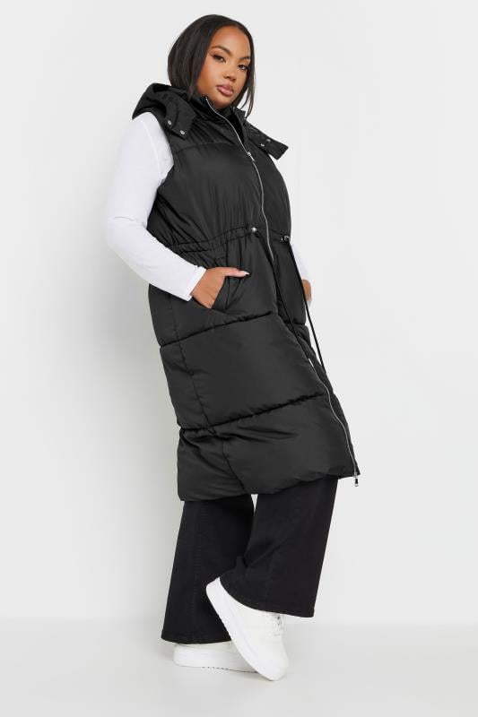 YOURS Curve Black Drawcord Panelled Gilet | Yours Clothing 1