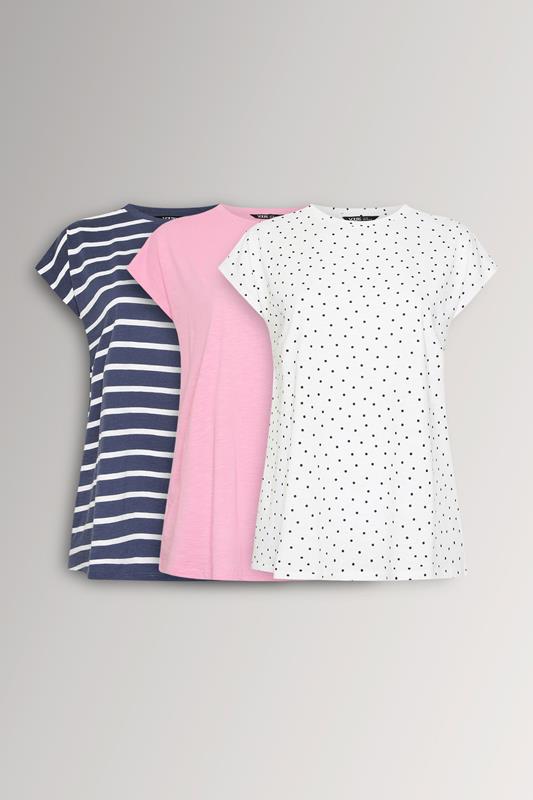  YOURSET 3 PACK Curve Pink & White Grown-On Sleeve T-Shirts