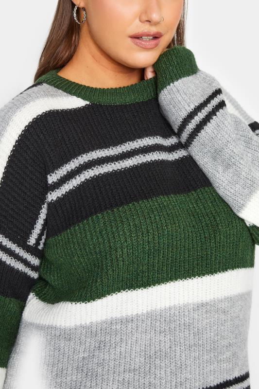 Plus Size Green & Grey Stripe Jumper | Yours Clothing 5